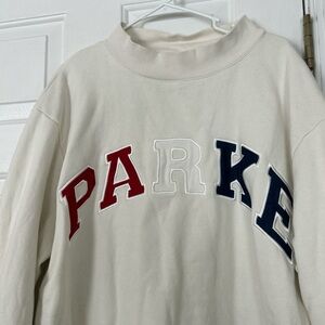 Parke July 4th Cream Sweatshirt with Red white Blue letters